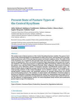 Present State of Pasture Types of the Central Kyzylkum
