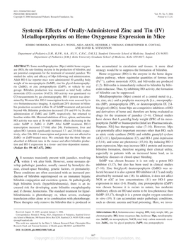 (IV) Metalloporphyrins on Heme Oxygenase Expression in Mice