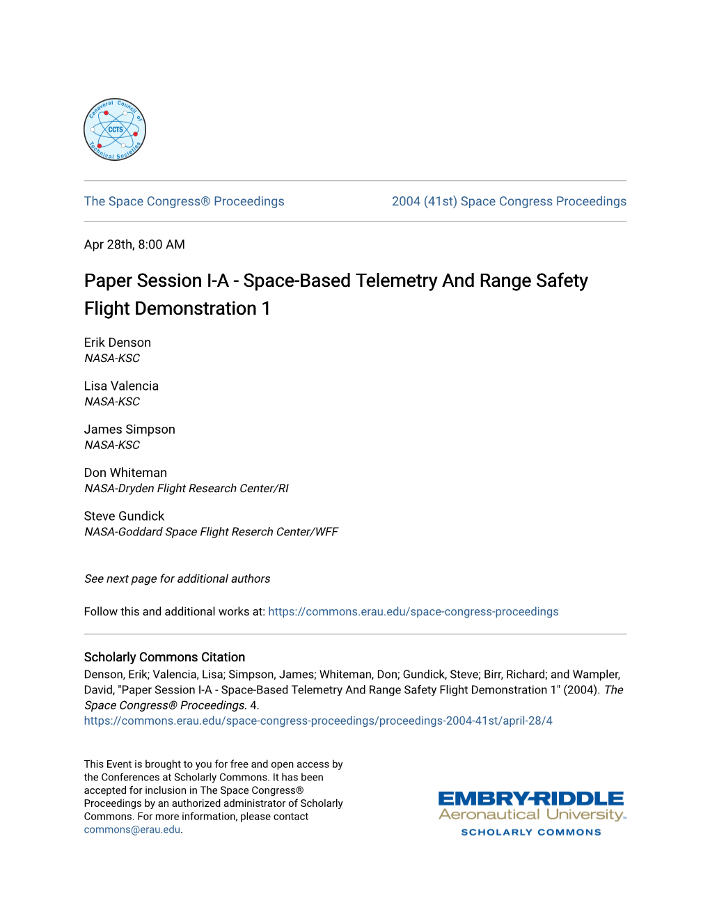 Paper Session I-A - Space-Based Telemetry and Range Safety Flight Demonstration 1