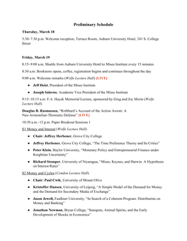 Preliminary Schedule Thursday, March 18 5:30–7:30 P.M