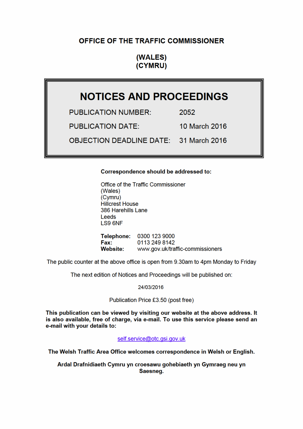 NOTICES and PROCEEDINGS 10 March 2016