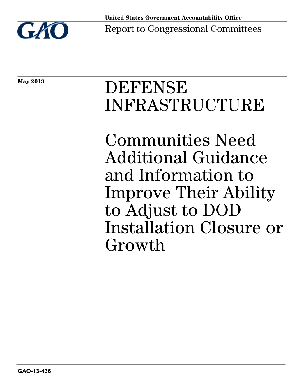 GAO-13-436, Defense Infrastructure