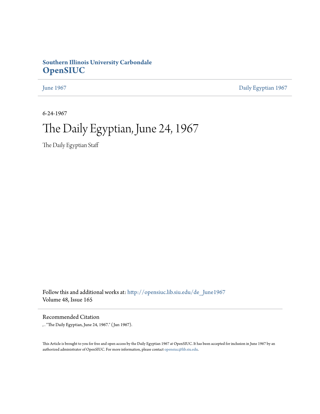 The Daily Egyptian, June 24, 1967