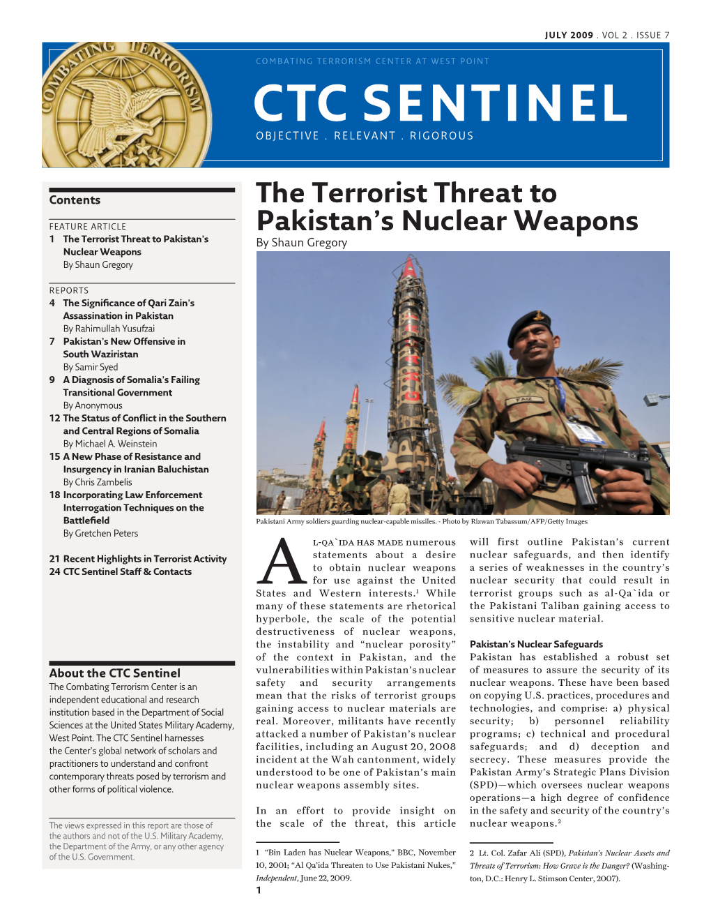 The Terrorist Threat to Pakistan's Nuclear Weapons