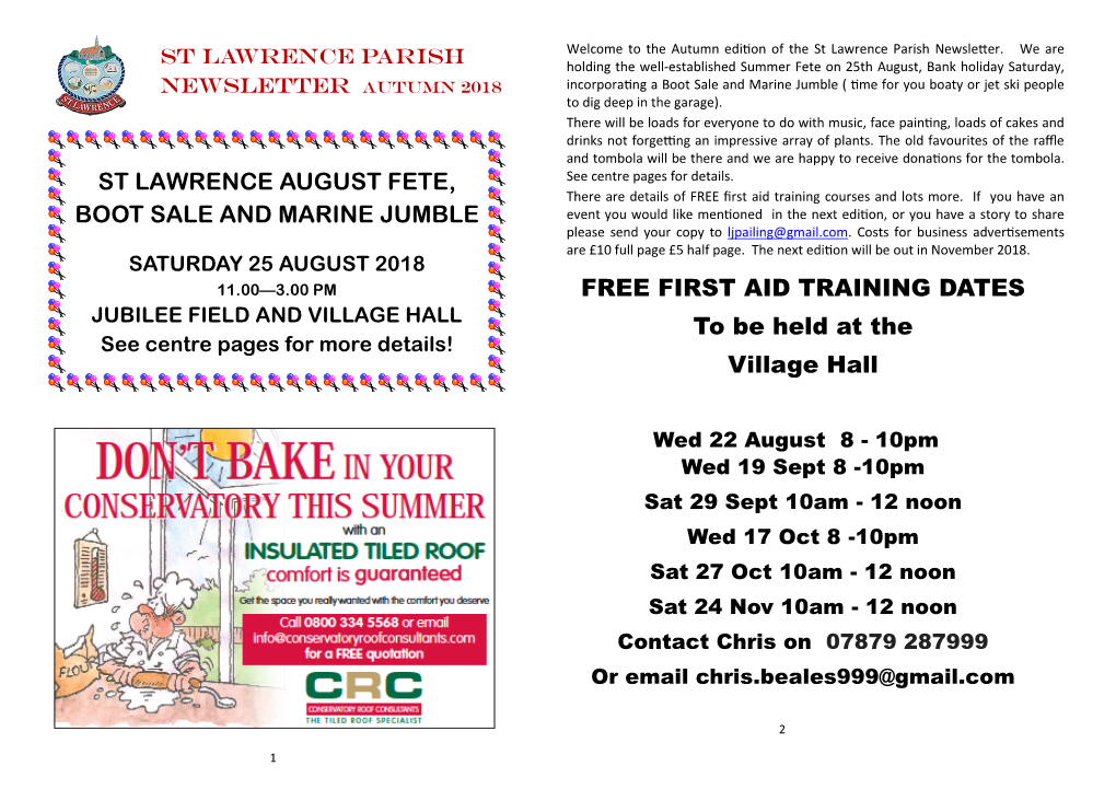 St Lawrence August Fete, Boot Sale and Marine