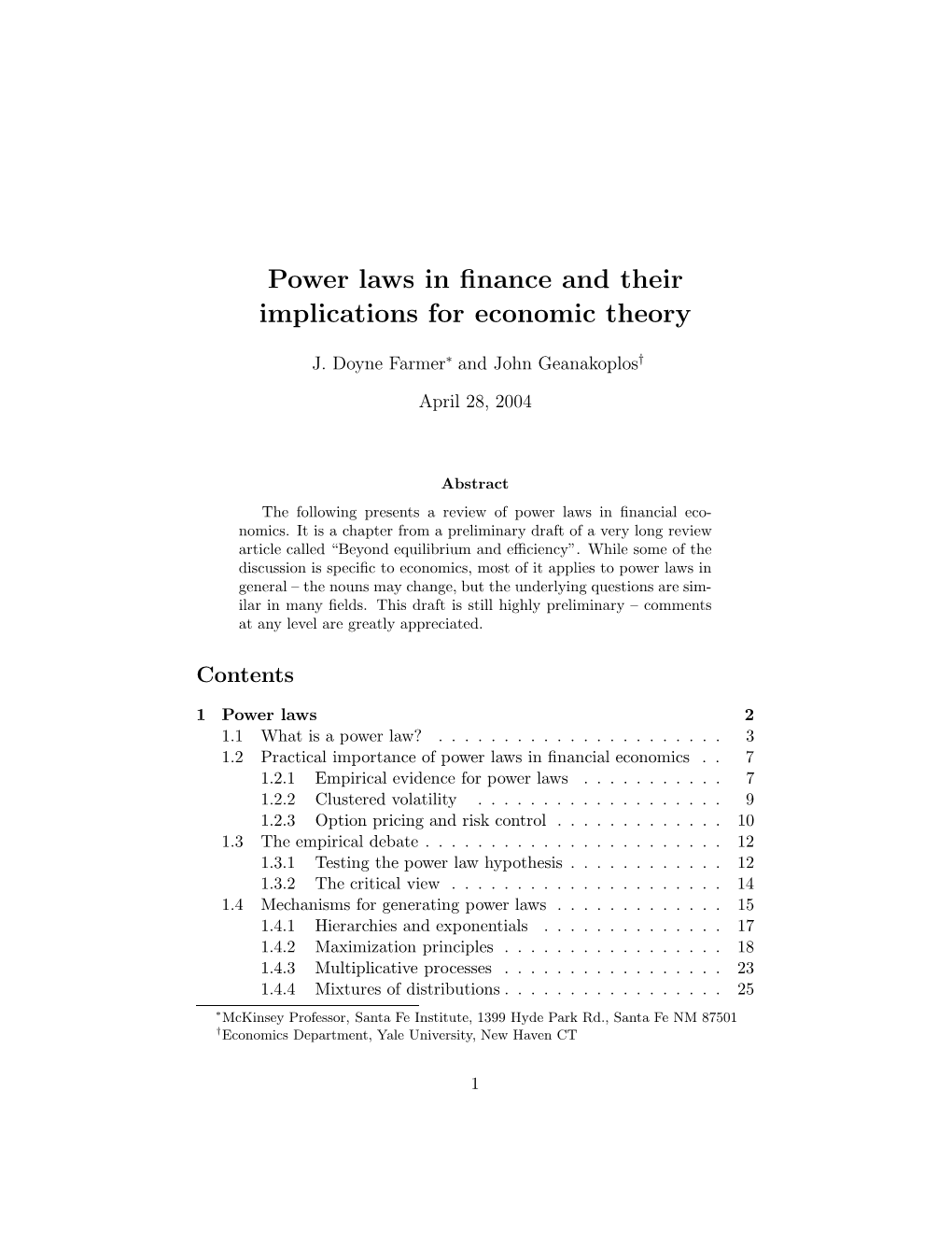 Power Laws in Finance and Their Implications for Economic Theory