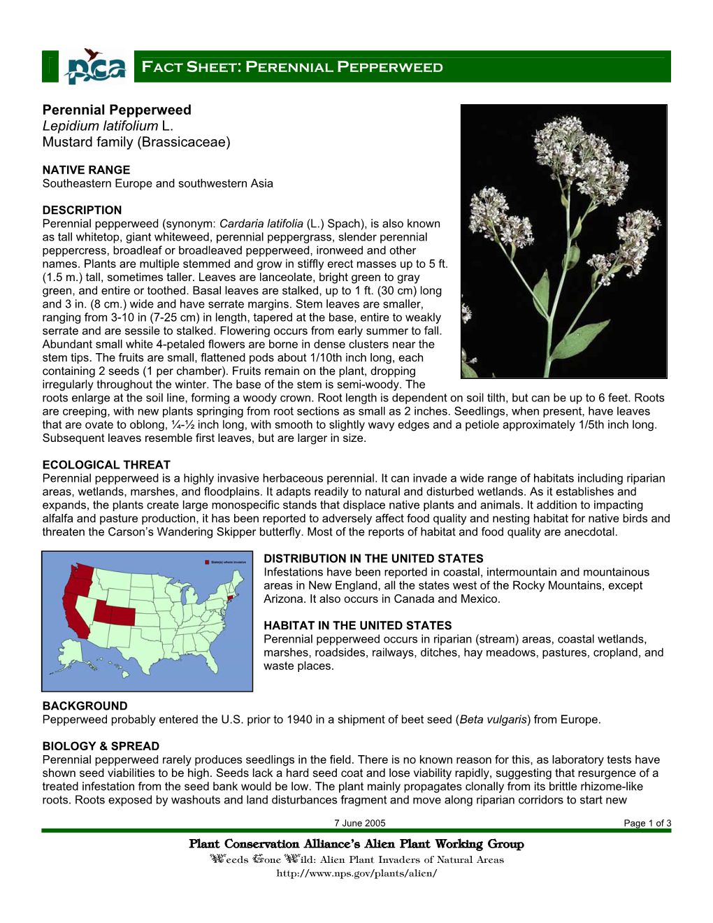 Plant Conservation Alliance®S Alien Plant Working Group