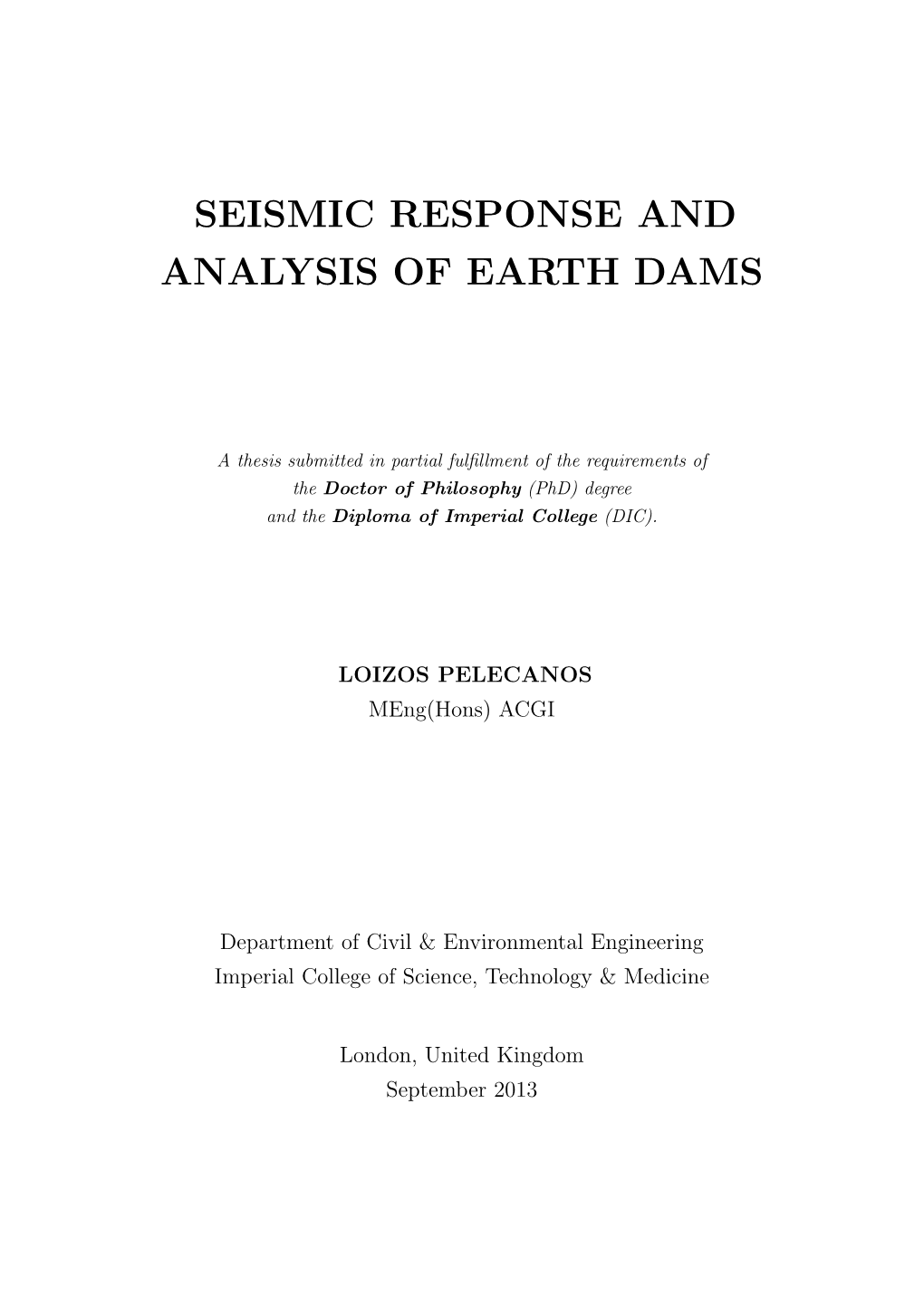 Seismic Response and Analysis of Earth Dams
