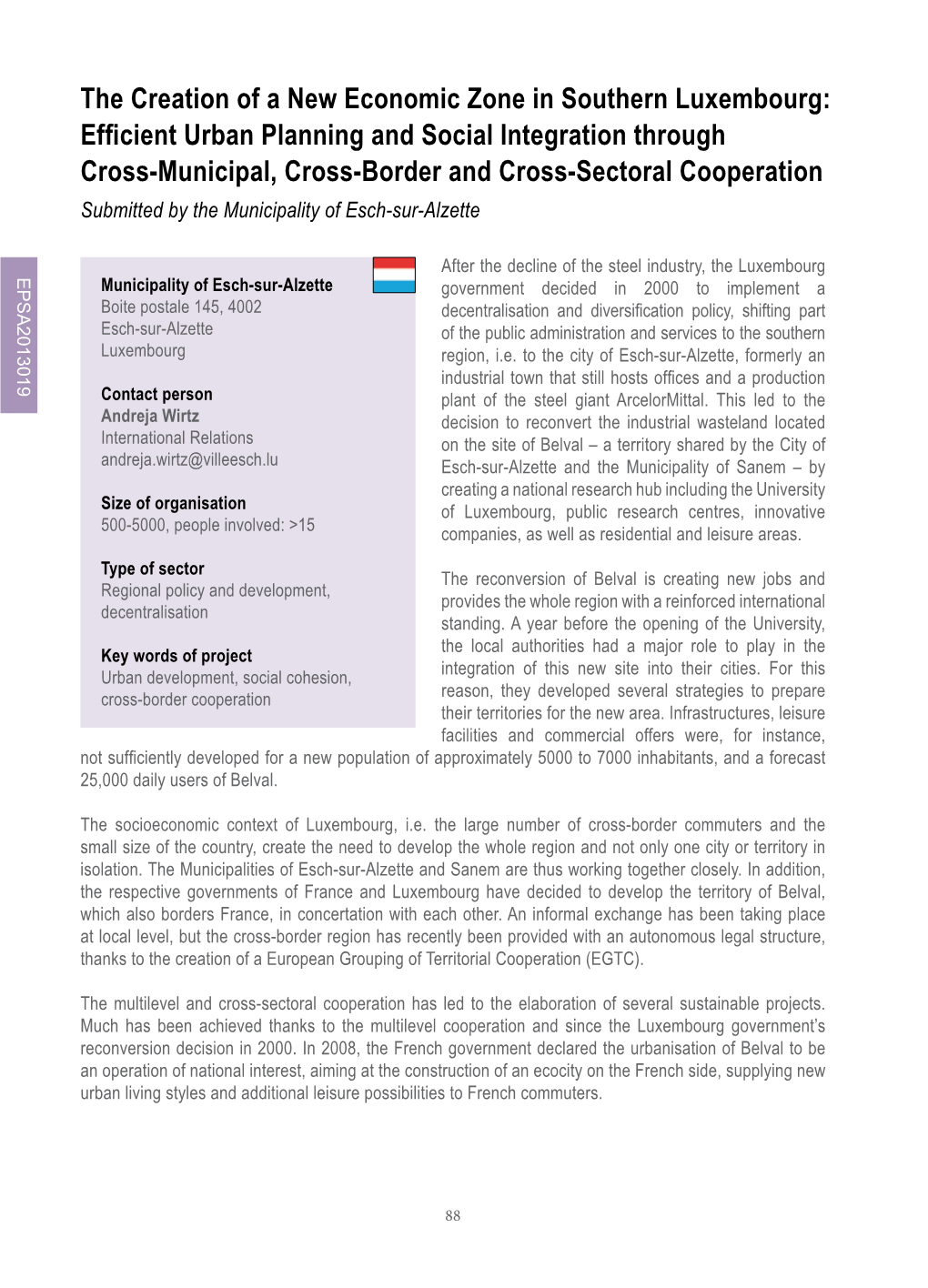 The Creation of a New Economic Zone in Southern Luxembourg