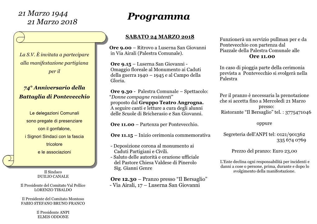 Programma 21 Marzo 2018