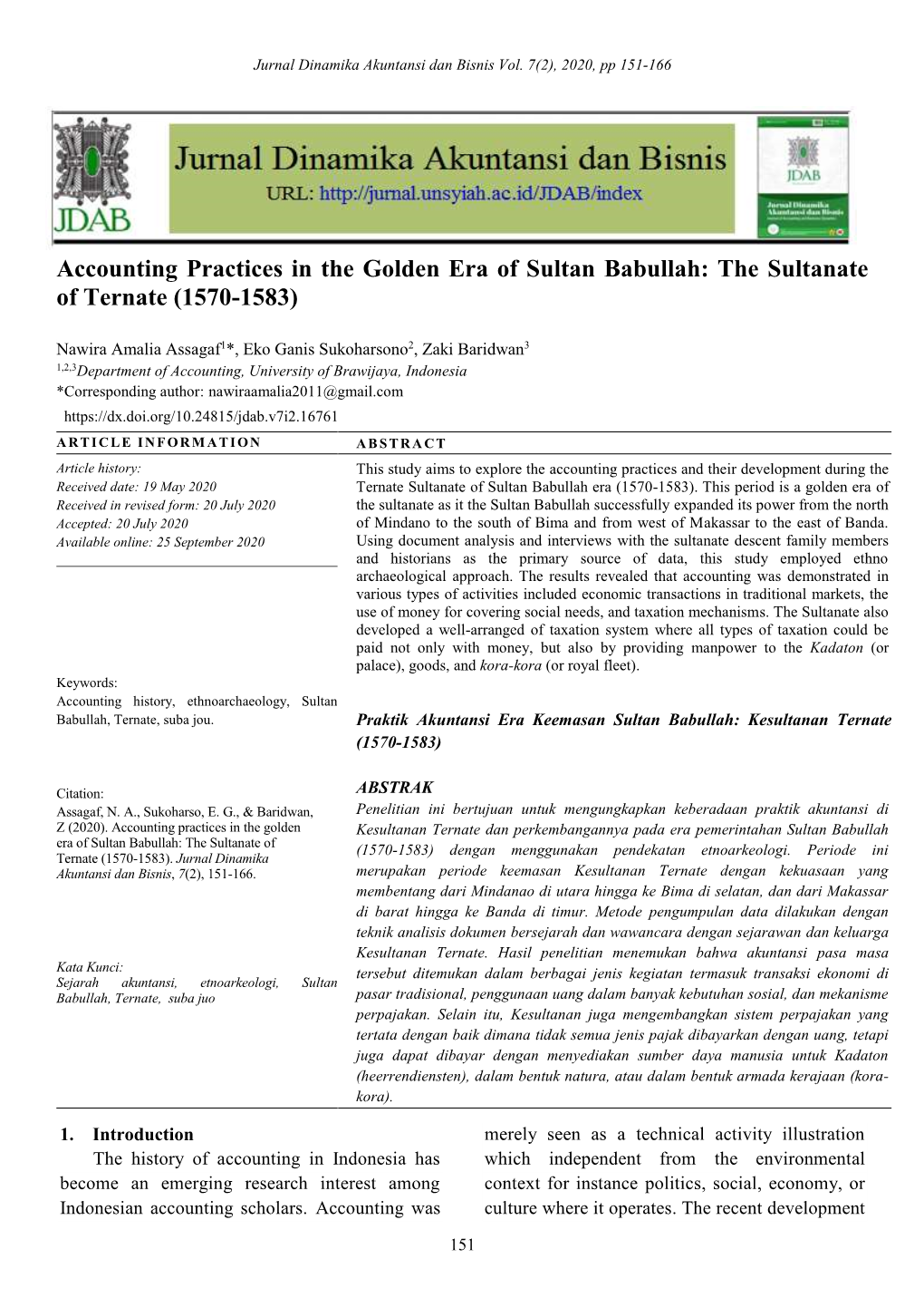 Accounting Practices in the Golden Era of Sultan Babullah: the Sultanate of Ternate (1570-1583)