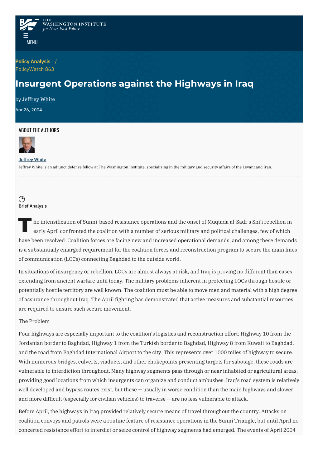 Insurgent Operations Against the Highways in Iraq | the Washington