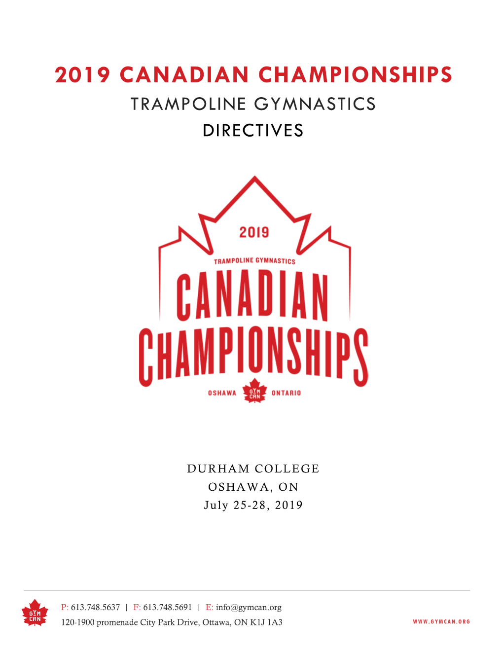 2019 Canadian Championships Trampoline Gymnastics Directives