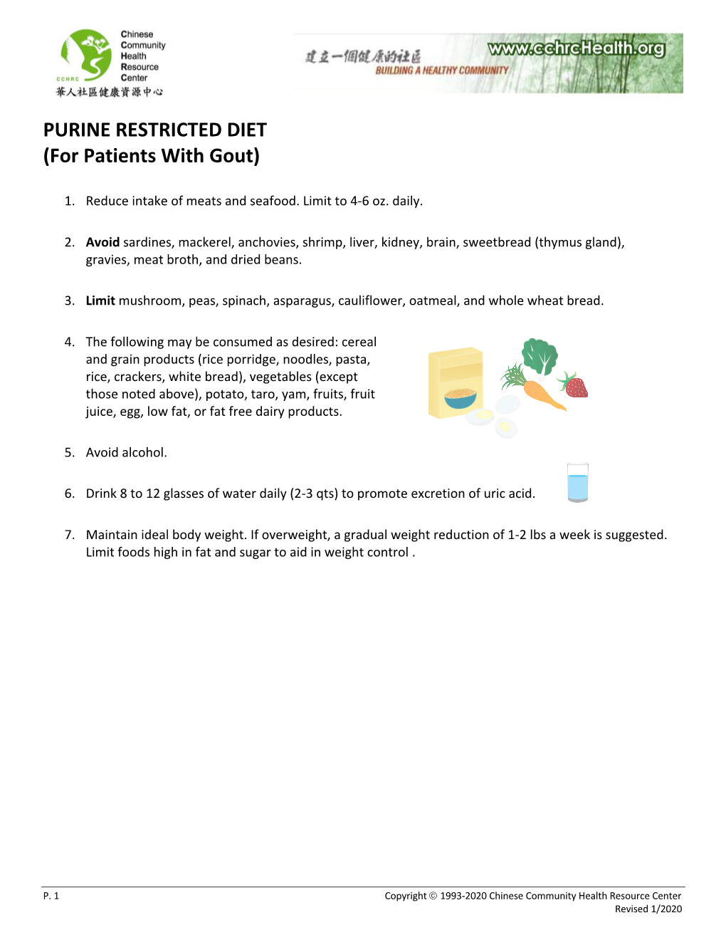 PURINE RESTRICTED DIET (For Patients with Gout)