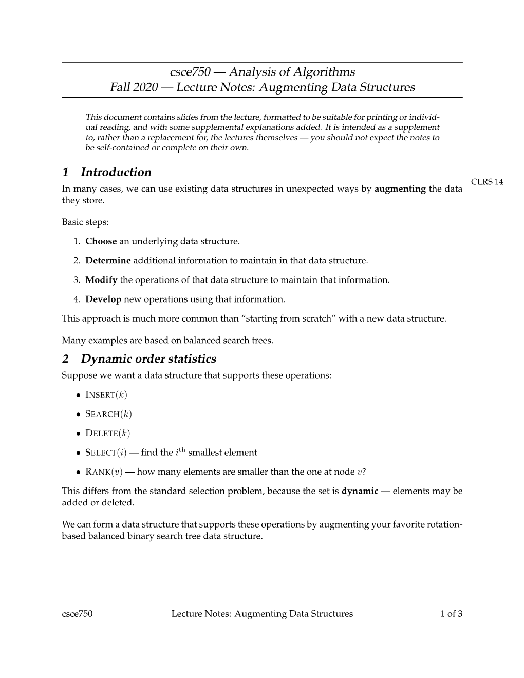 Lecture Notes: Augmenting Data Structures 1 Introduction 2 Dynamic