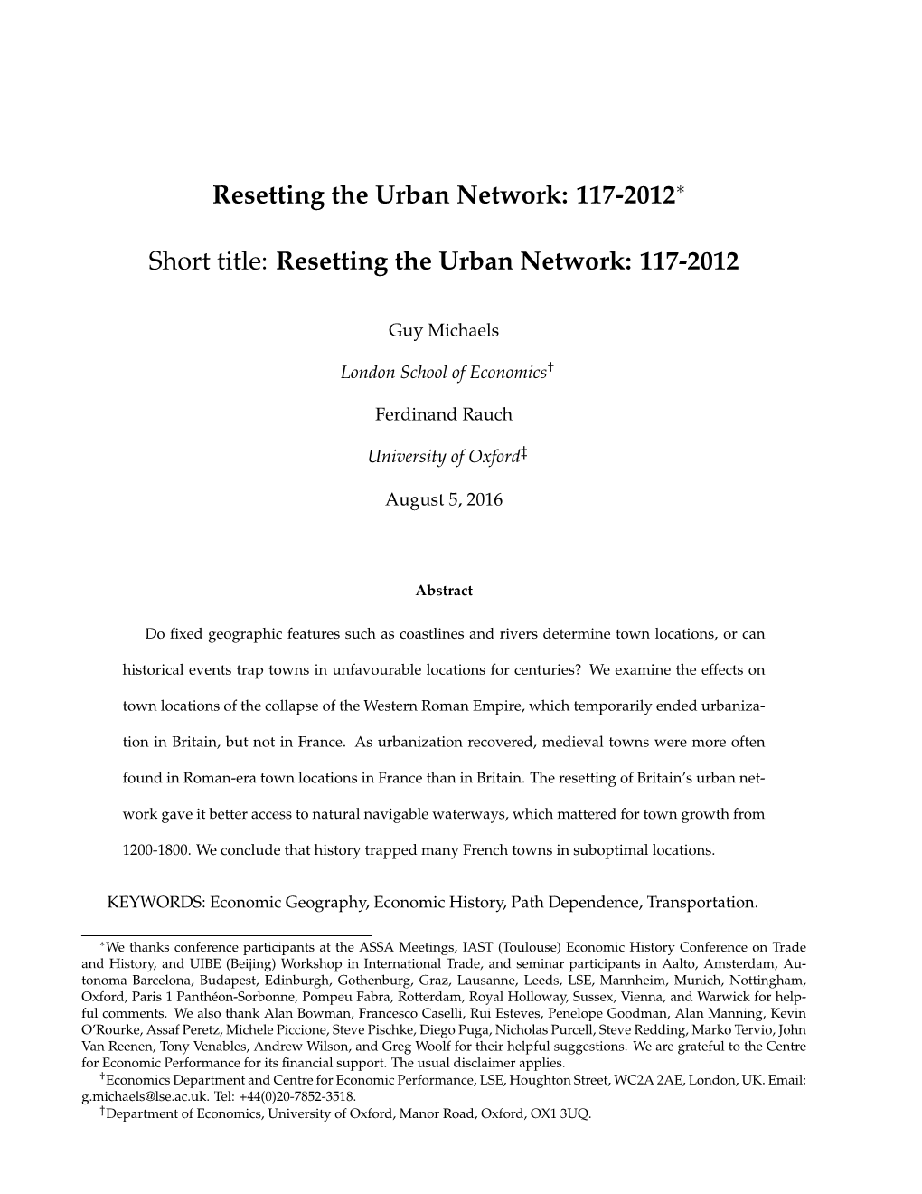 Resetting the Urban Network: 117-2012* Short Title