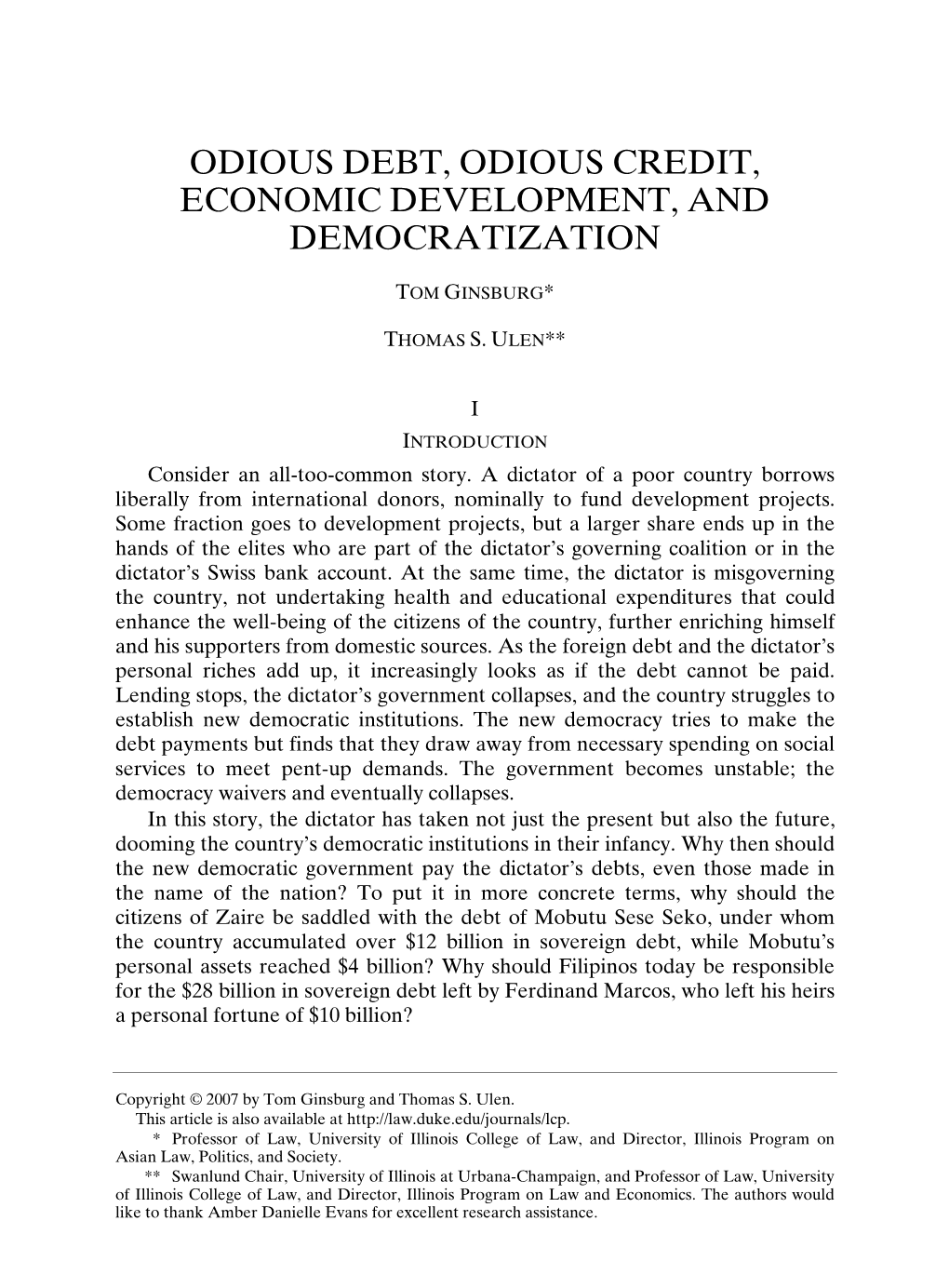 Odious Debt, Odious Credit, Economic Development, and Democratization