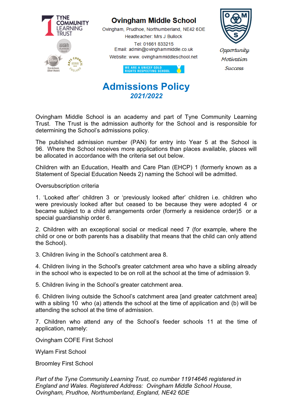 Admissions Policy 2021/2022