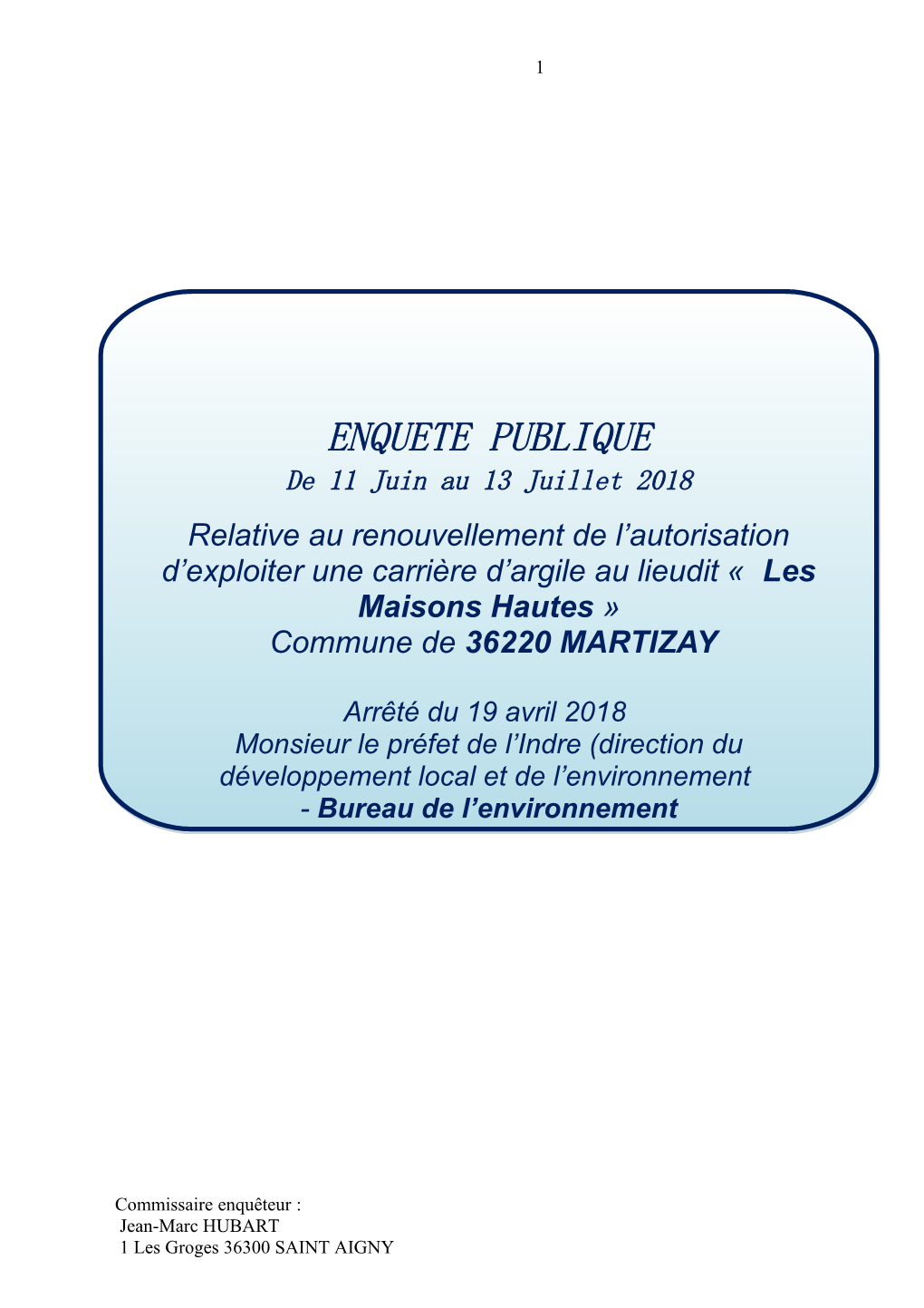 Rapport Carrière Martizay