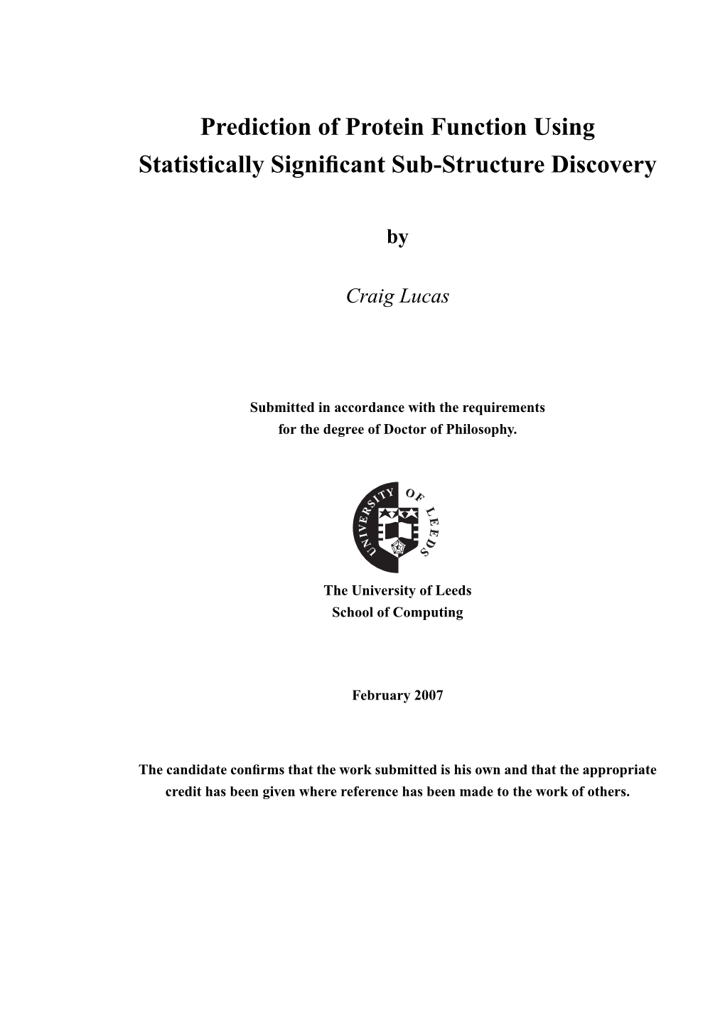 Prediction of Protein Function Using Statistically Significant Sub