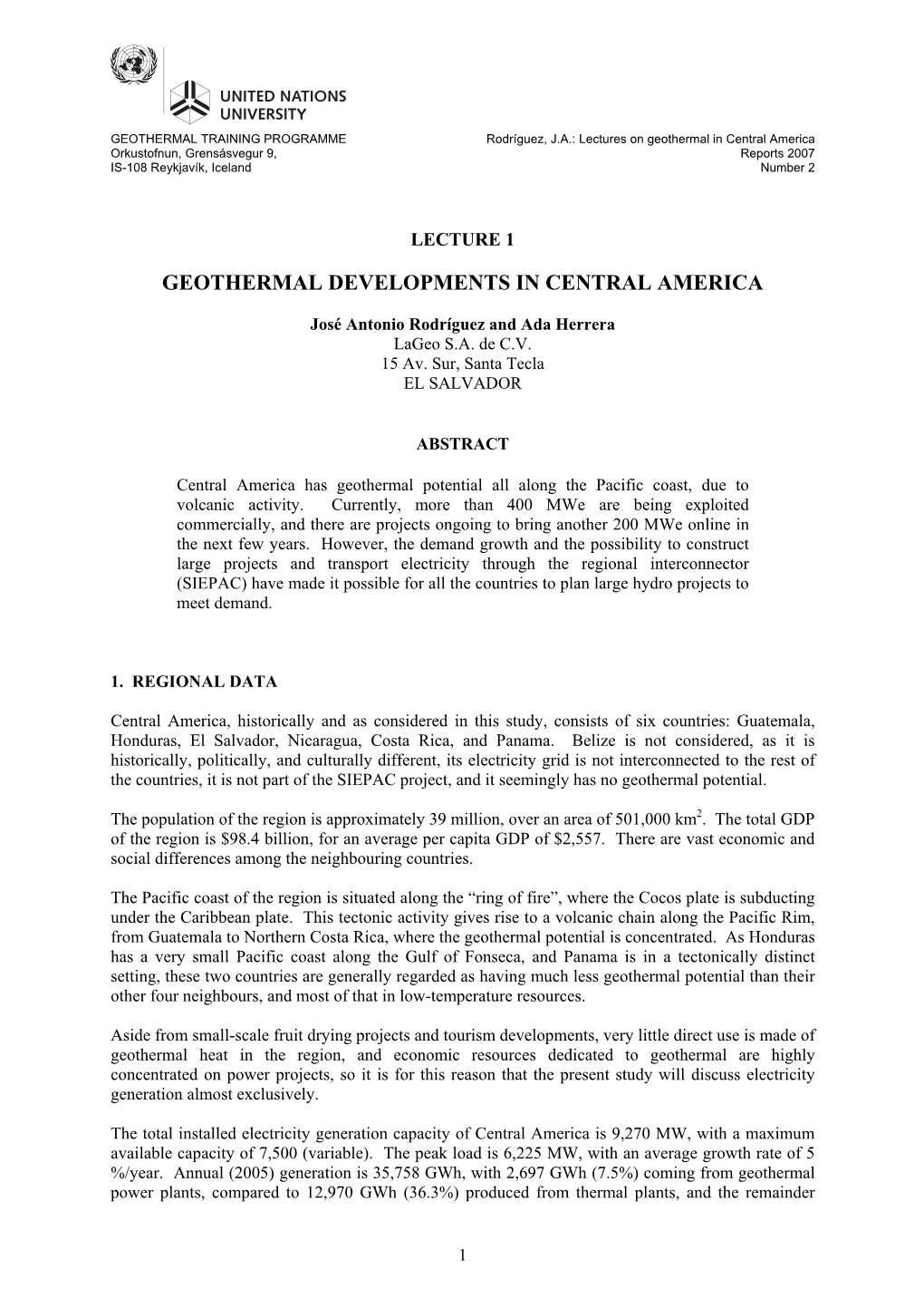 Geothermal Developments in Central America
