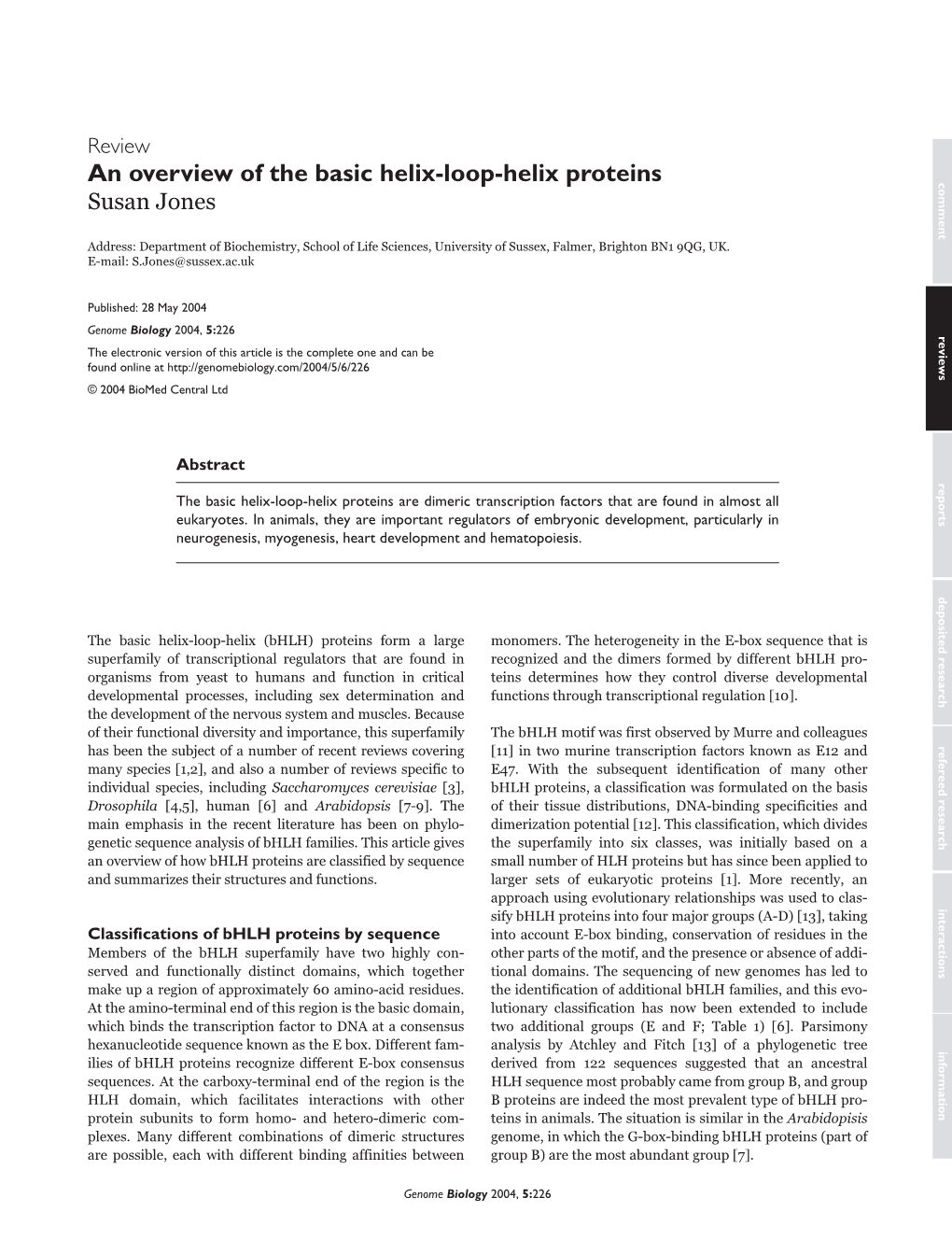 An Overview of the Basic Helix-Loop-Helix Proteins Comment Susan Jones