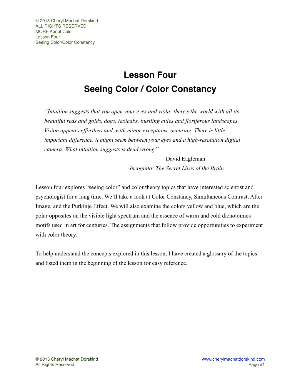 Lesson Four Seeing Color / Color Constancy