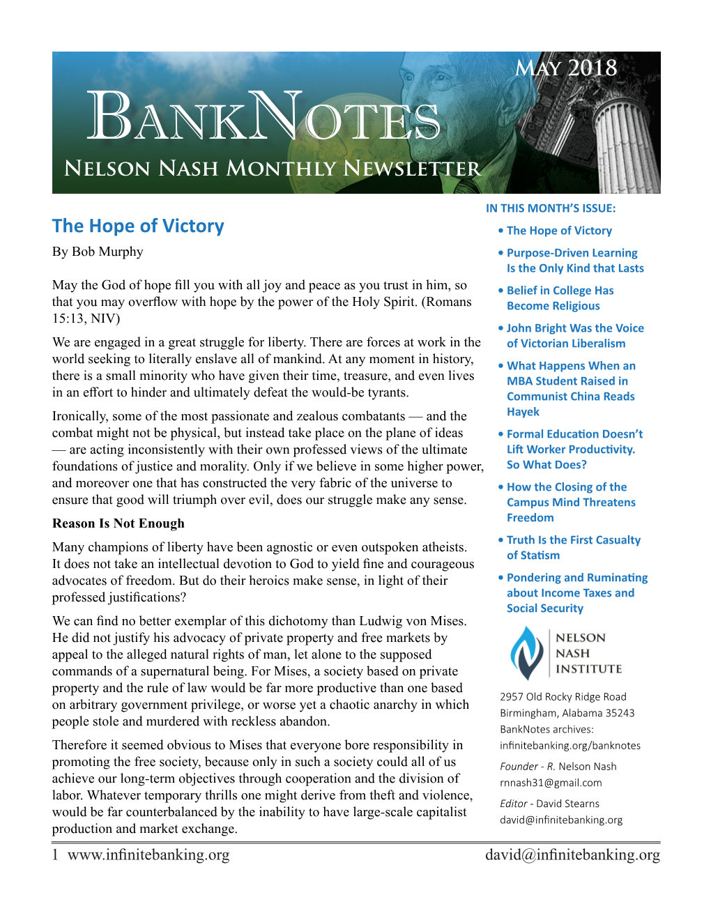 Banknotes Nelson Nash Monthly Newsletter