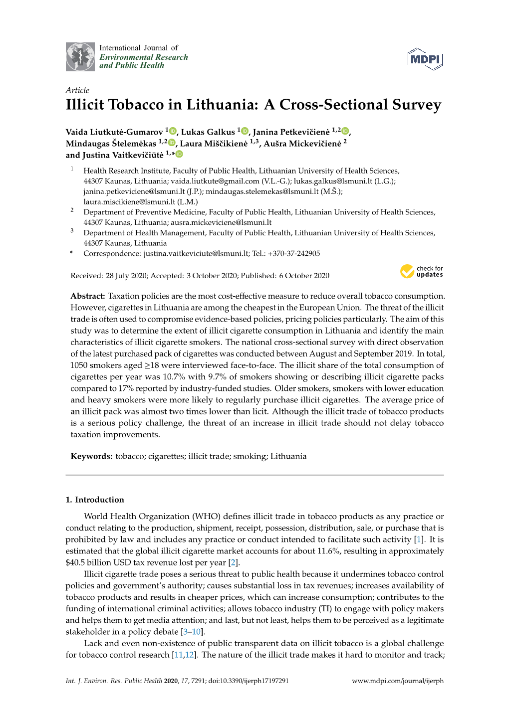 Illicit Tobacco in Lithuania: a Cross-Sectional Survey