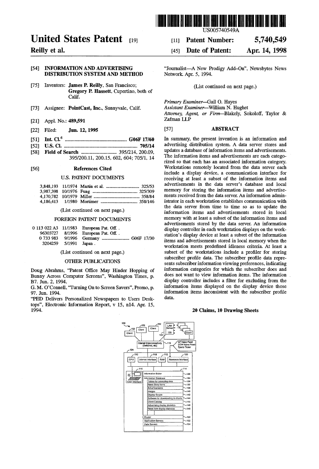 United States Patent 19 11 Patent Number: 5,740,549 Reilly Et Al