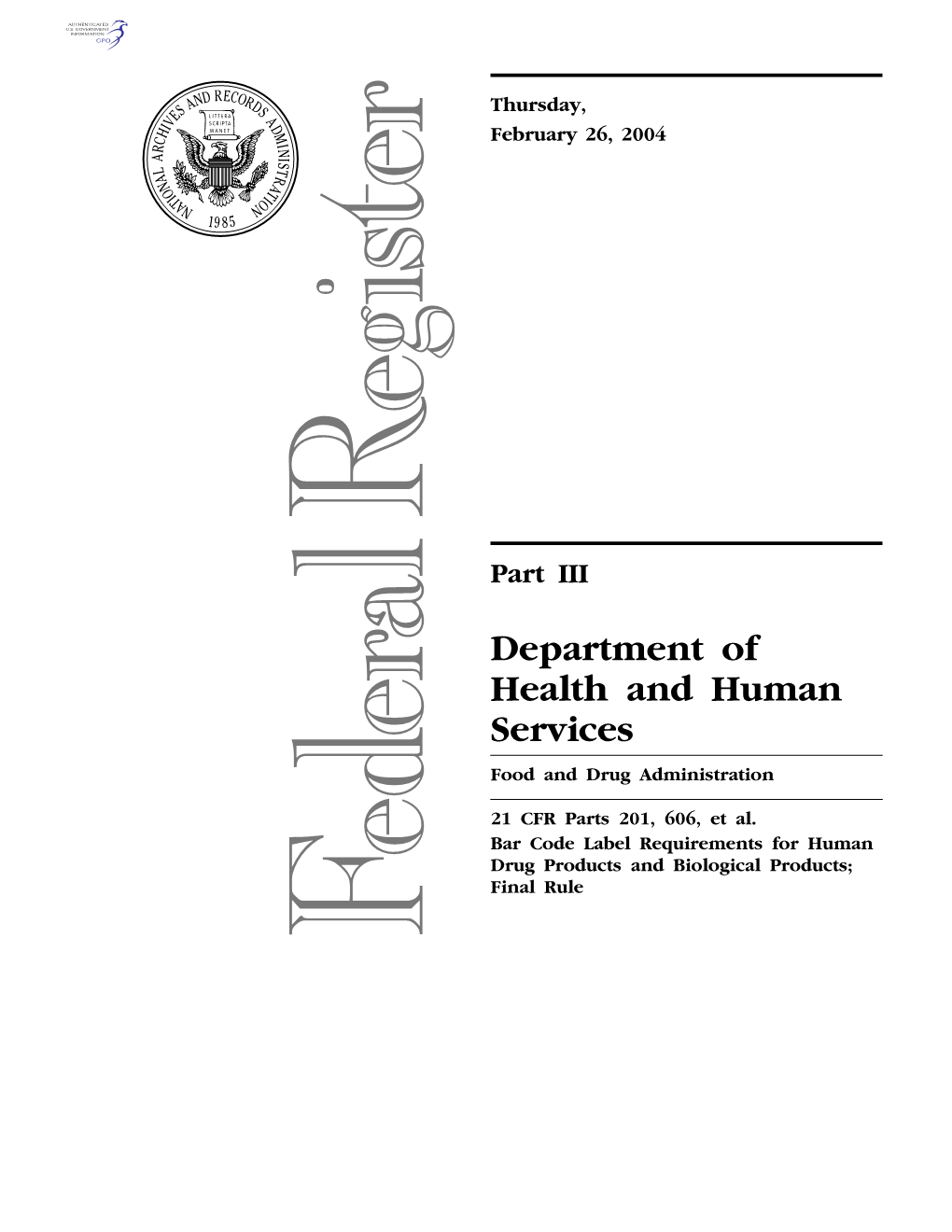 Department of Health and Human Services Food and Drug Administration