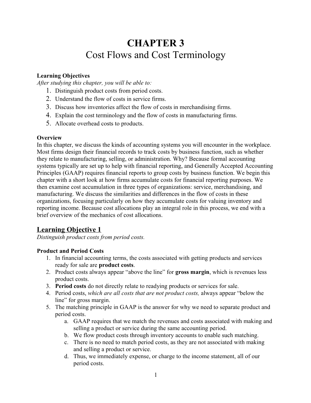 Cost Flows and Cost Terminology