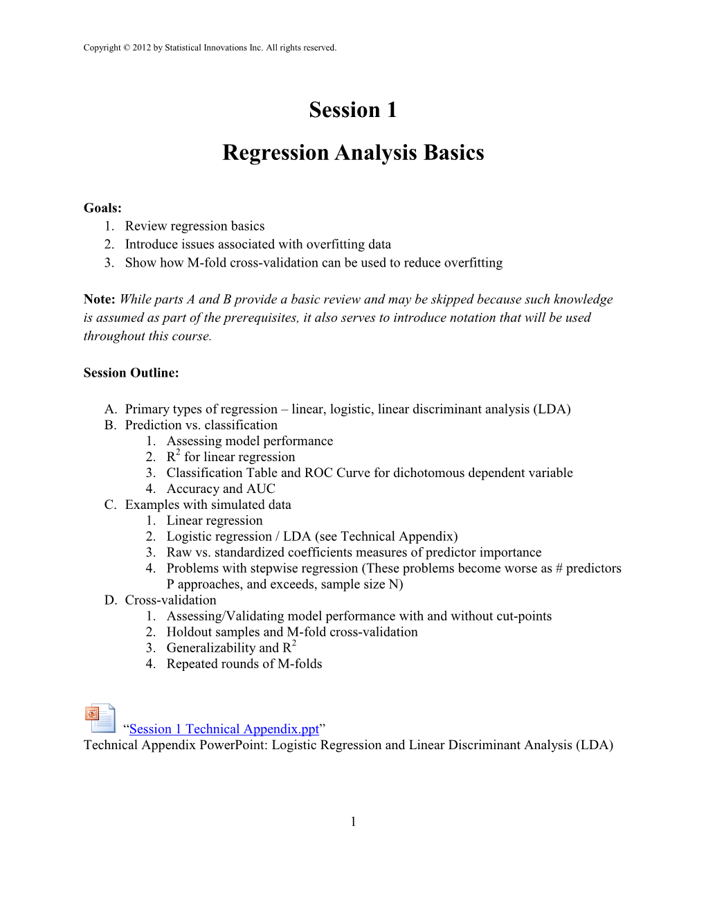 Session 1 Regression Analysis Basics