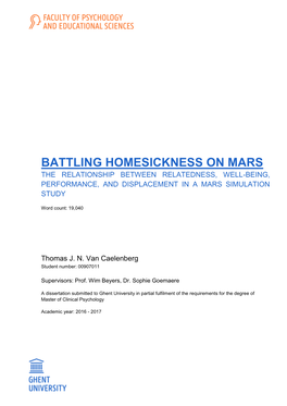 Battling Homesickness on Mars the Relationship Between Relatedness, Well-Being, Performance, and Displacement in a Mars Simulation Study