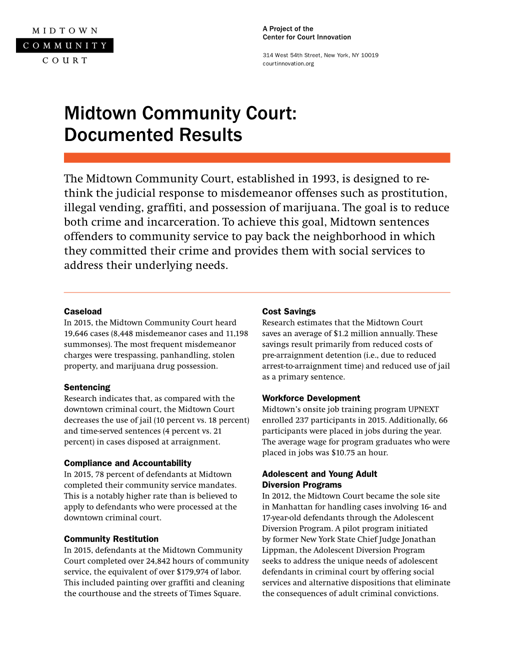 Midtown Community Court: Documented Results