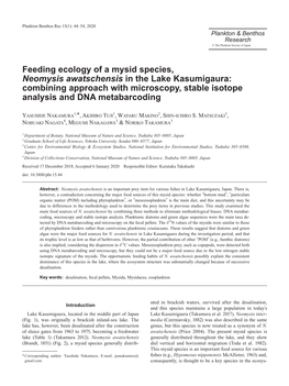 Feeding Ecology of a Mysid Species, Neomysis Awatschensis in the Lake Kasumigaura: Combining Approach with Microscopy, Stable Isotope Analysis and DNA Metabarcoding