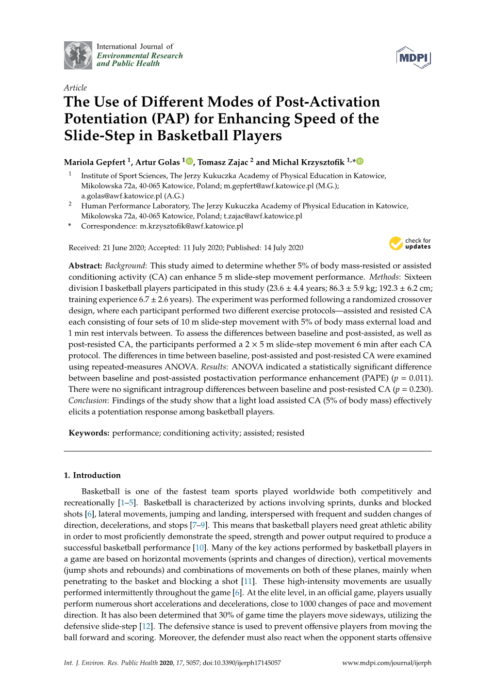 (PAP) for Enhancing Speed of the Slide-Step in Basketball Players