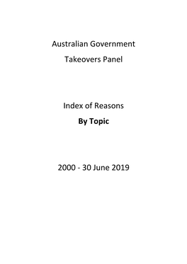 Index of Reasons by Topic