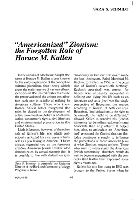 "Americanized" Zionism: the Forgotten Role of Horace M . Kalten
