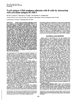 T-Cell Antigen CD28 Mediates Adhesion with B Cells by Interacting with Activation Antigen B7/BB-1 PETER S