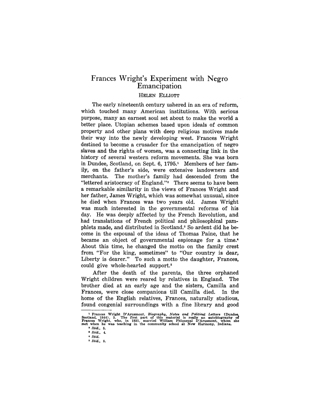 Frances Wright's Experiment with Negro Emancipation