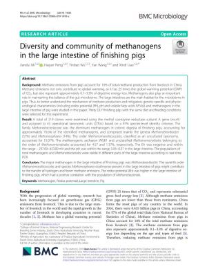 Diversity and Community of Methanogens in the Large Intestine of Finishing Pigs Jiandui Mi1,2,3 , Haiyan Peng1,2,3, Yinbao Wu1,2,3, Yan Wang1,2,3 and Xindi Liao1,2,3*