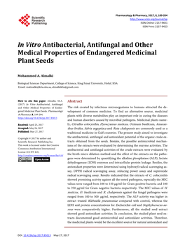 In Vitro Antibacterial, Antifungal and Other Medical Properties of Endangered Medicinal Plant Seeds