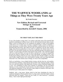 THE WARWICK WOODLANDS; Or Things As They Were Twenty Years Ago