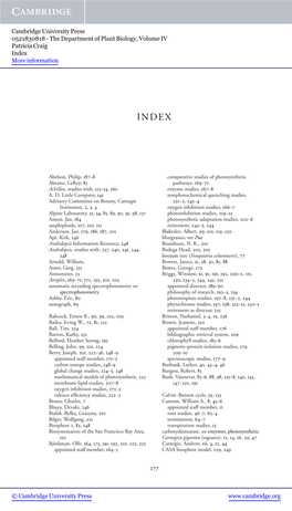 The Department of Plant Biology, Volume IV Patricia Craig Index More Information