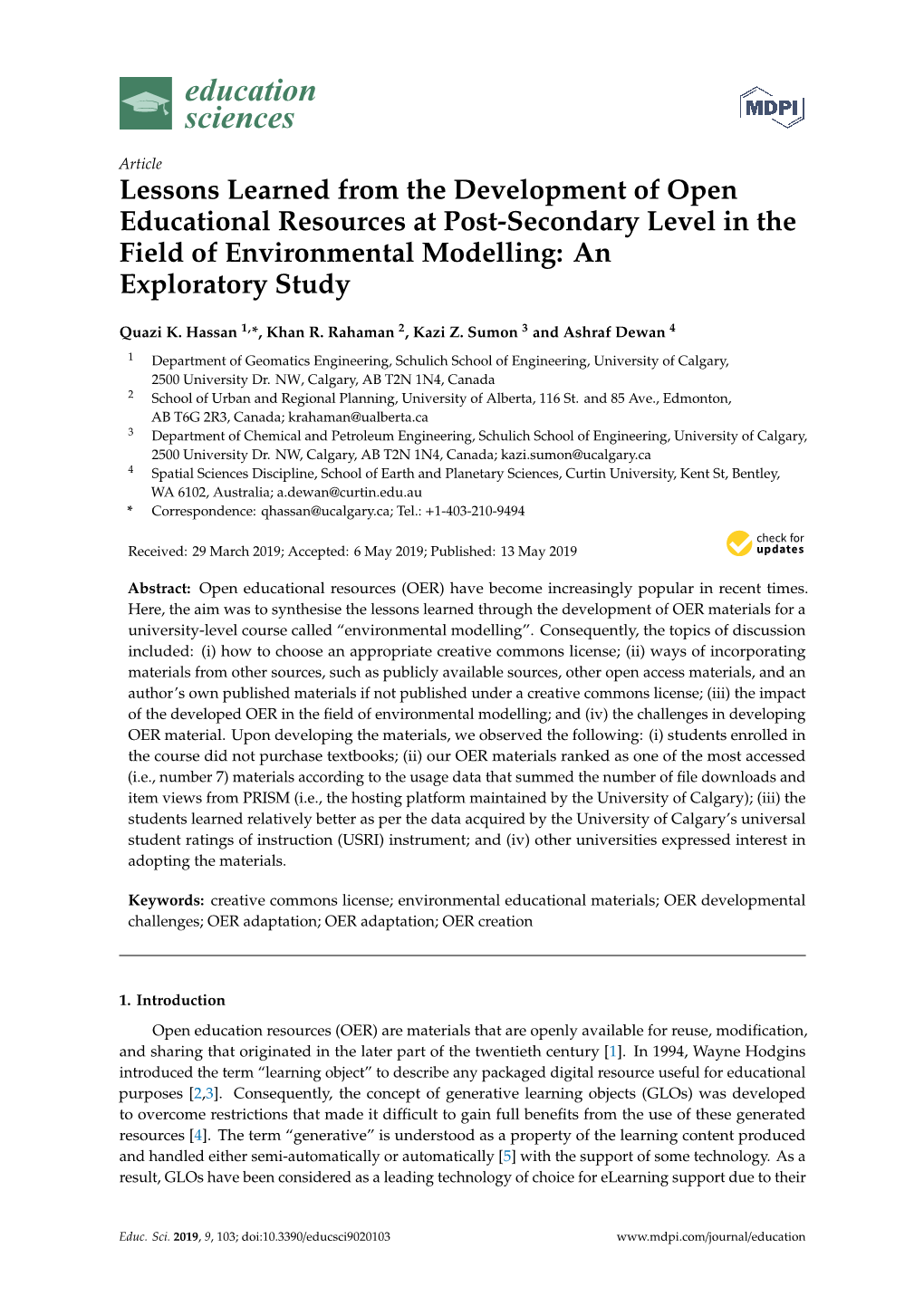 Lessons Learned from the Development of Open Educational Resources at Post-Secondary Level in the Field of Environmental Modelling: an Exploratory Study