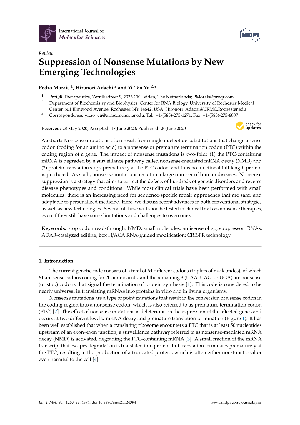 Suppression of Nonsense Mutations by New Emerging Technologies