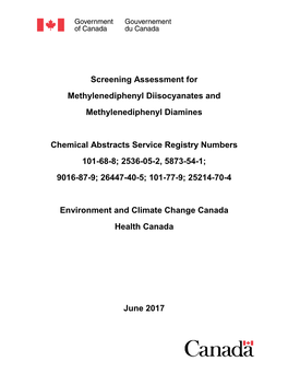 Screening Assessment for Methylenediphenyl Diisocyanates and Methylenediphenyl Diamines