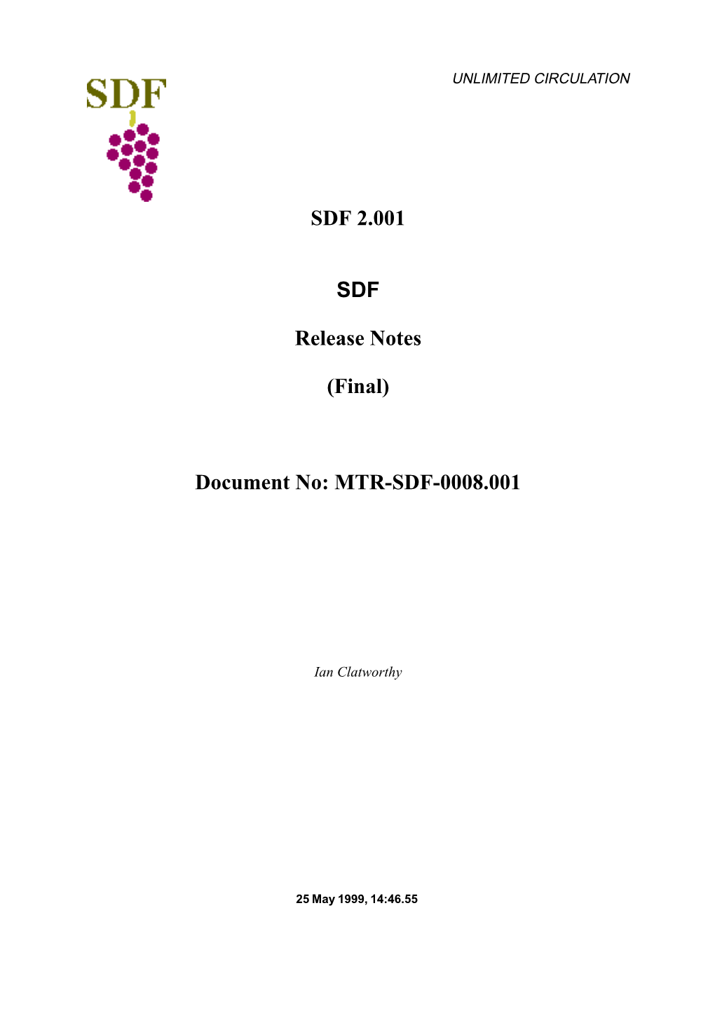 SDF 2.001 SDF Release Notes (Final) Document No: MTR-SDF