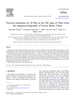 Flexural Subsidence by 29 Ma on the NE Edge of Tibet from the Magnetostratigraphy of Linxia Basin, China